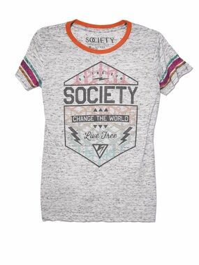 Society Women's Heather Gray Short Sleeve Keep Moving Graphic Tee Size Large